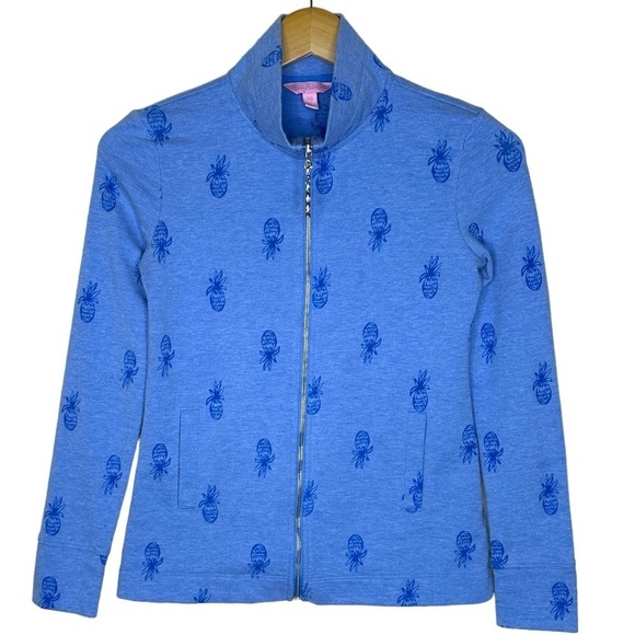 Lilly Pulitzer Bennett Zip Up Bennett Blue Pineapple Burnout Size XXS - Picture 1 of 6